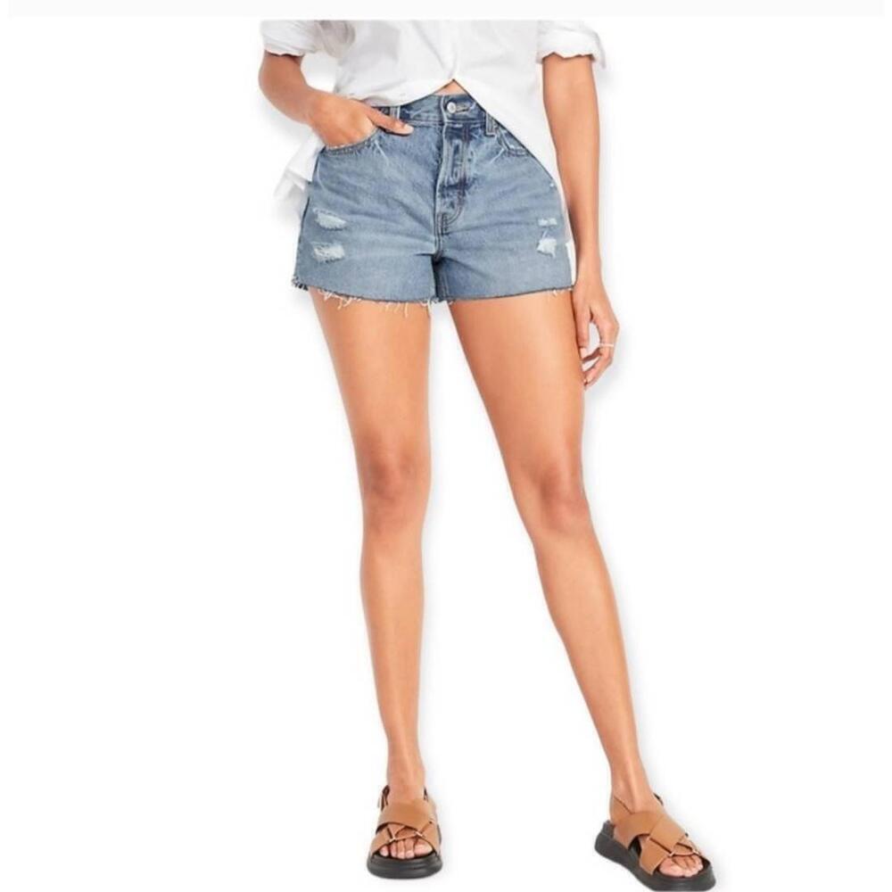 3 X 25 Old Navy High Rise Jean Shorts Light Wash Distressed Denim Size 6